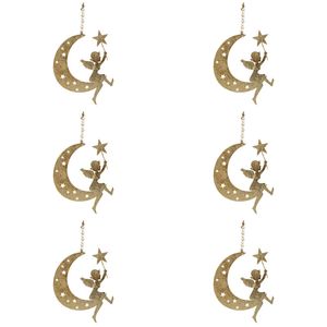 6x LVD Metal Moon w/ Angel Hanger Ornament Christmas Decoration 16x15cm Gold