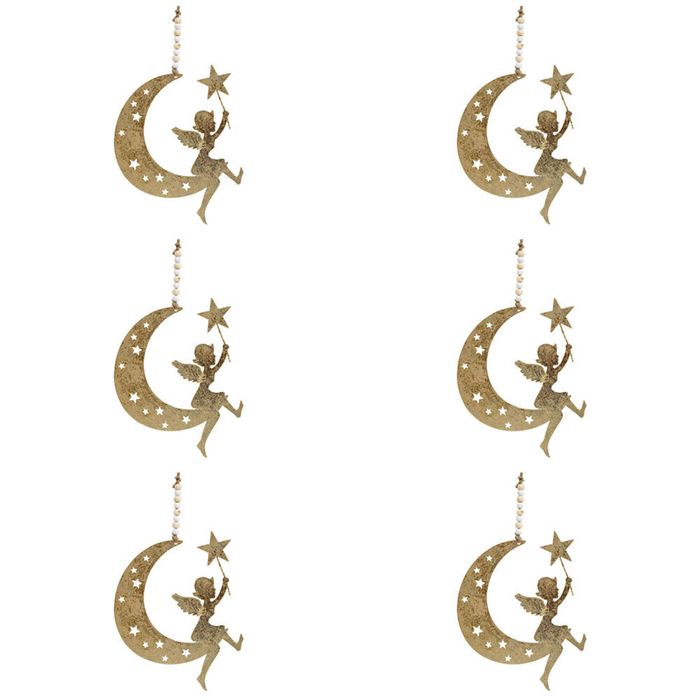 6x LVD Metal Moon w/ Angel Hanger Ornament Christmas Decoration 16x15cm Gold
