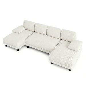 Ufurniture 280cm U-shape 4 Seater Sectional Sofa Couch W/ 2 Chaises Corduroy Upholstered Futon Couch Recliner Beige