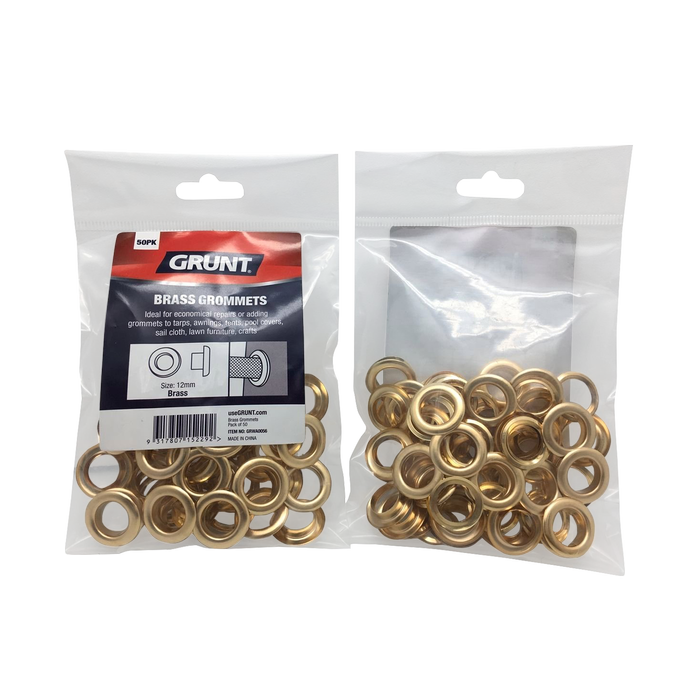GRUNT 12mm Brass Webbing Grommets - 50 Pack