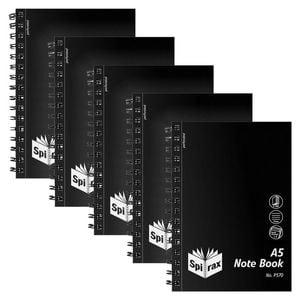 5pc Spirax P570 Writing Pp Notebook A5 School Stationery 7mm Ruled 200pgs Black