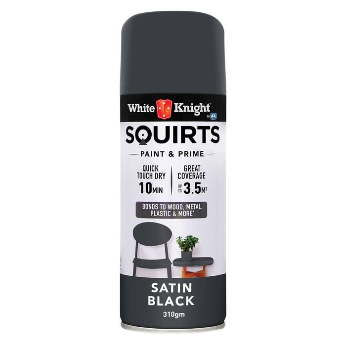 White Knight 310g Black Satin Squirts Spray Paint