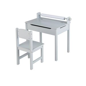 Costway Kids Table Chair Set Lift-Top Storage w/Paper Roll Grey
