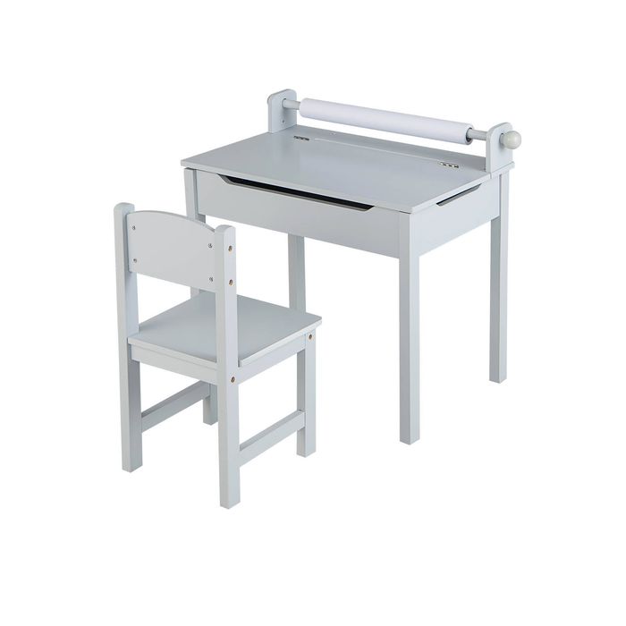 Costway Kids Table Chair Set Lift-Top Storage w/Paper Roll Grey