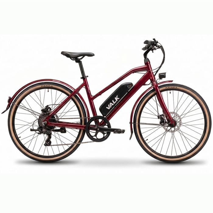 Valk Vista Step Through Commuter Electric Bike, Medium Frame Ebike, Shimano 7-speed, Disc Brakes, Kenda Tyres, Red