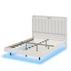Ufurniture LED Floating Bed Frame with Charging Station Double Beige Velvet
