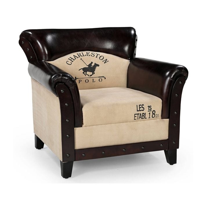 Canvas And Leather Polo Vintage Arm Chair