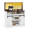 Ufurniture LED Buffet Cabinet with Power Outlet & Sliding Barn Doors Farmhouse Sideboard Kitchen Hutch White