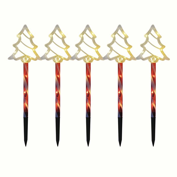 Click 44cm Warm White Festive Tree Solar Stake Lights 5 pack   