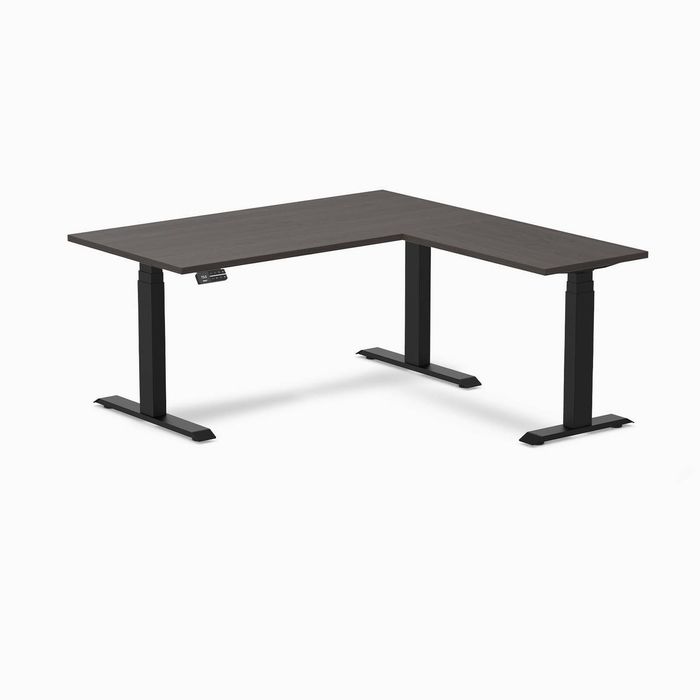 Desky Eco L-Shape Melamine Sit Stand Desk Matte Black Frame 150x155cm