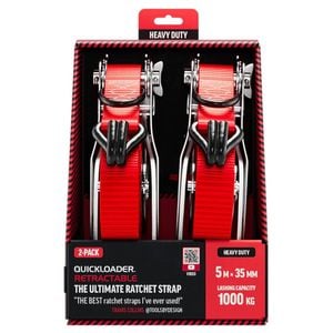 Quickloader Retractable Ratchet Strap Tie Down 5m X 35mm 1000kg - 2 Pack
