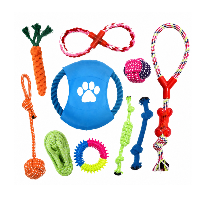 Provecta 10 Pack Dog Rope Toys Cotton Chew Bite Toys Puppy Dental Cleaning Interactive Pet Toy Set