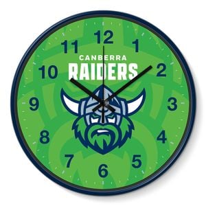 NRL Wall Clock - Canberra Raiders - Plastic - 30cm Diameter - Team Logo