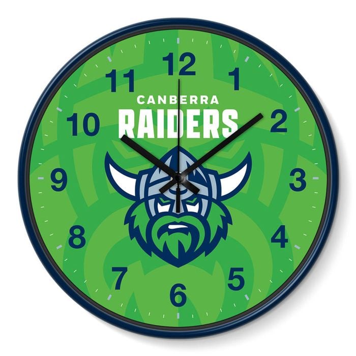 NRL Wall Clock - Canberra Raiders - Plastic - 30cm Diameter - Team Logo