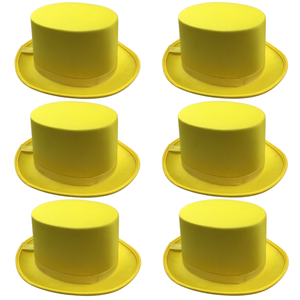 6x SATIN TOP HAT Costume Party Cap Fancy Dress Trilby Fedora One Size BULK Yellow