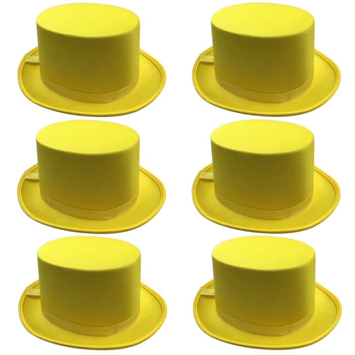 6x SATIN TOP HAT Costume Party Cap Fancy Dress Trilby Fedora One Size BULK Yellow
