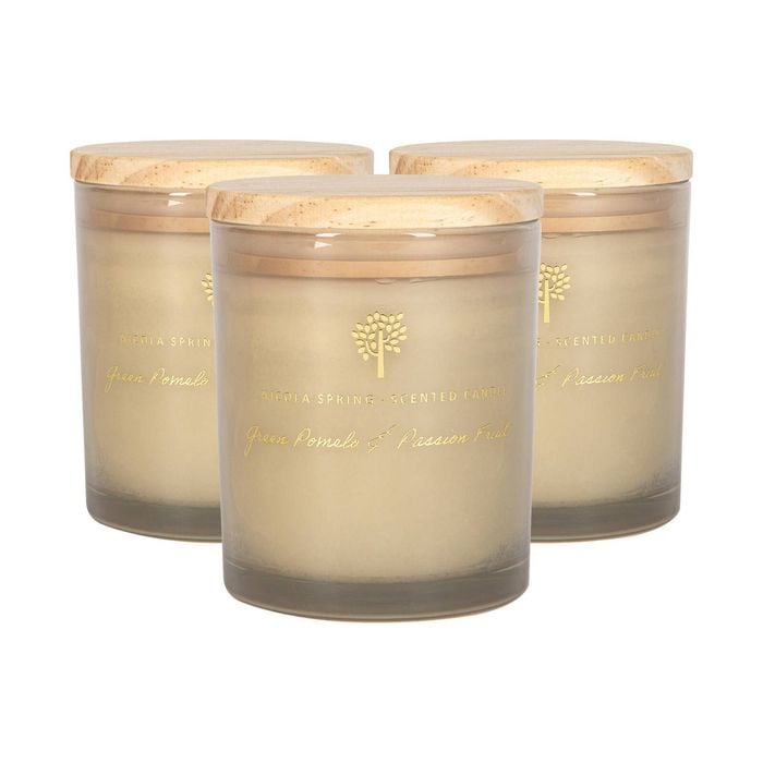 Scented Candles - 130g - Green Pomelo & Passion Fruit - Pack of 3 Fruity Fresh Scent Jarred Long Burn Fragrance Set