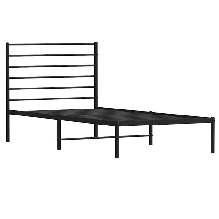 vidaXL Bed Frame Base Slat Bed with Headboard Black 106x203 cm King Single Size