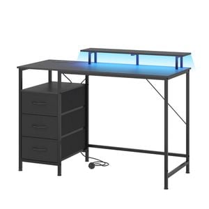 Ufurniture 120cm Computer Desk Reversible Gaming Desk with Power Outlets and Monitor Stand Black