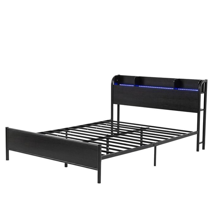 Artiss Bed Frame Double Size With Storage Shelf Headboard Charging Station Grid