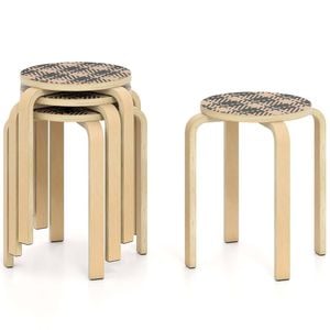 Costway 4pcs Stacking Stool Round Dining Chair Birch Wood Yellow