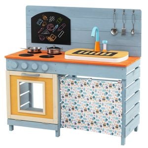 Costway Outdoor Kids Play Kitchen Wooden Cooking Playset W/blackboard Blue