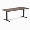 Desky Dual Burnished Wood Scalloped Melamine Sit Stand Desk 1800x750mm White Frame Leg