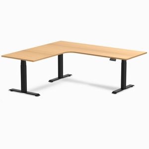 Desky L-Shape Sit to Stand Select Beech Melamine Desk 2000x1800mm - Right Return Height Adjustable White Leg