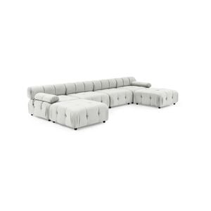 Foret 6 Seater Sofa Modular Arm Ottoman Tufted Velvet Lounge Couch Chaise Beige