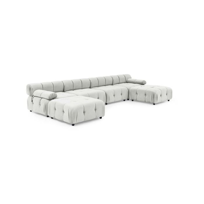Foret 6 Seater Sofa Modular Arm Ottoman Tufted Velvet Lounge Couch Chaise Beige