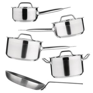 Nisbets Essentials Cookware Set Saucepan Stewpan & Frying Pan Pack of 5