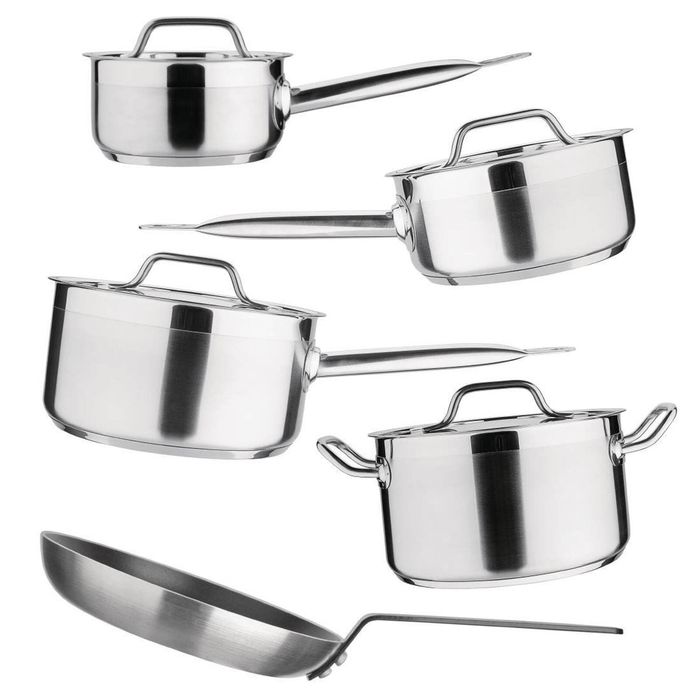 Nisbets Essentials Cookware Set Saucepan Stewpan & Frying Pan Pack of 5