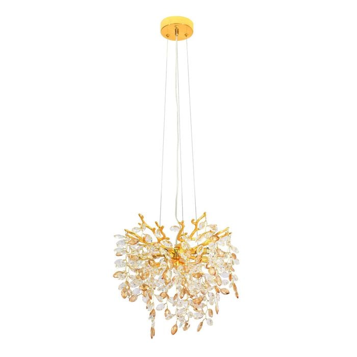 Telbix Molena Modern Pendant Hanging Lamp Light Aluminium Crystal Gold Amber Clear Gloss