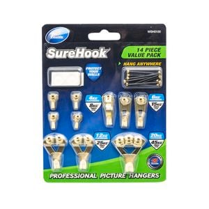Zenith 4 To 45kg Brass Plated SureHook Picture Hanger Kit - 14 Piece