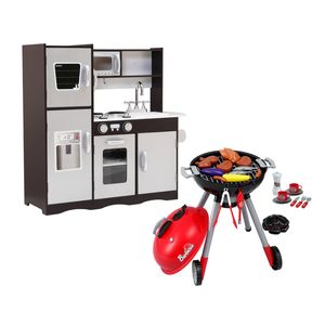 Keezi Kids Kitchen Playset Wooden Play Kitchen And BBQ Grill Toy