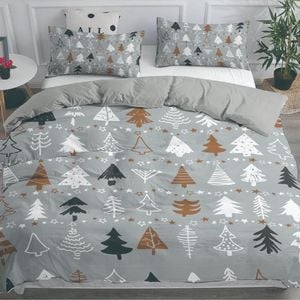 Dreamfields Single Xmas Tree Grey Christmas Design Soft Quilt Duvet Doona Cover Set