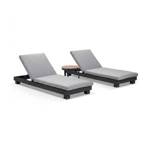 Santorini Sun Lounge Set Round Table Charcoal & Olefin Grey Cushions
