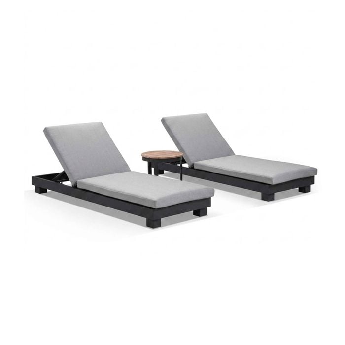 Santorini Sun Lounge Set Round Table Charcoal & Olefin Grey Cushions