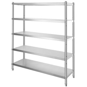 VEVOR 180x45x180cm Storage Shelf 5-Tier Stainless Steel with Adjustable Height