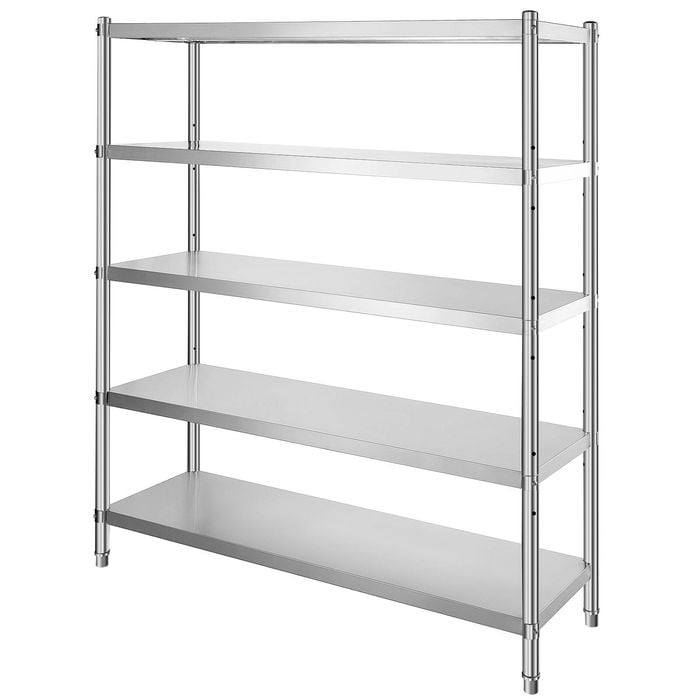 VEVOR 180x45x180cm Storage Shelf 5-Tier Stainless Steel with Adjustable Height