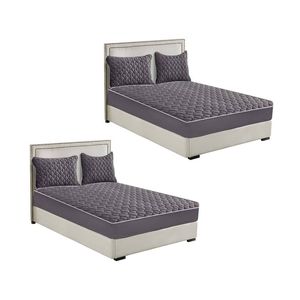 SOGA 2 Pack Grey Double Clover Quilted Fleece Mattress Cover Sets with 4 Pillowcases