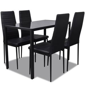 vidaXL Dining Set 5 Pieces Artificial Leather Black Dinner Table and Chair