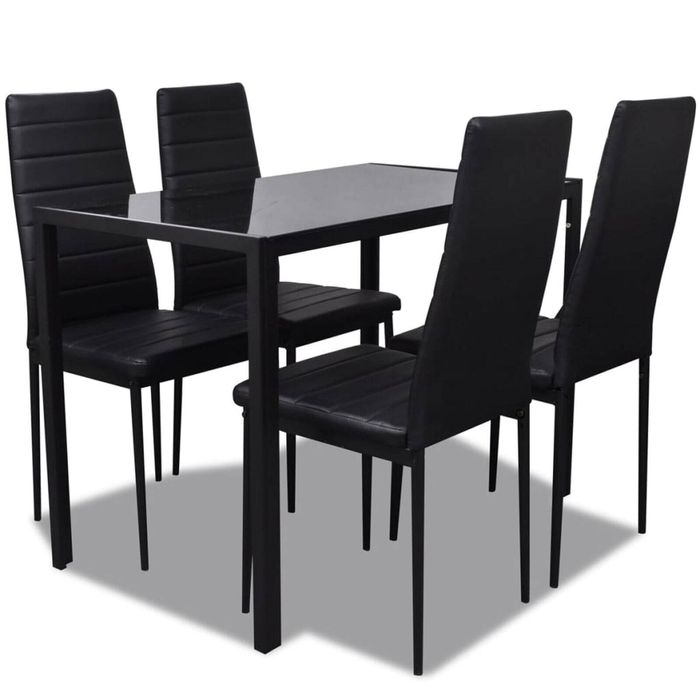 vidaXL Dining Set 5 Pieces Artificial Leather Black Dinner Table and Chair