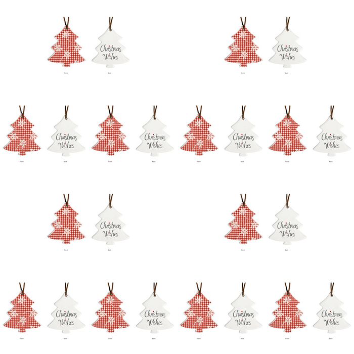 12PK LVD Tree Checkered Home/Office Hanging Christmas Ornament Decor 8x9cm Red