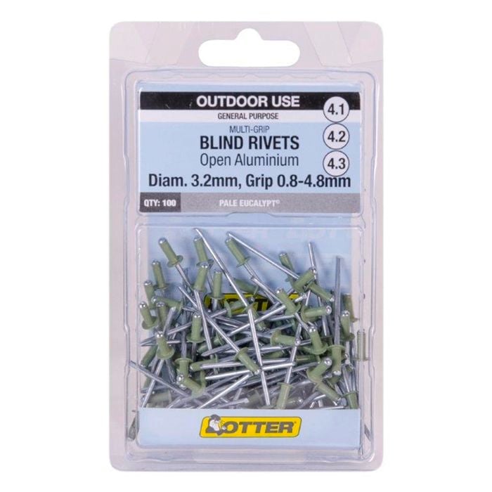 Otter Pale Eucalypt® 3.2 x 0.8-4.8mm Multi-Grip Open Aluminium Blind Rivet - 100 Pack