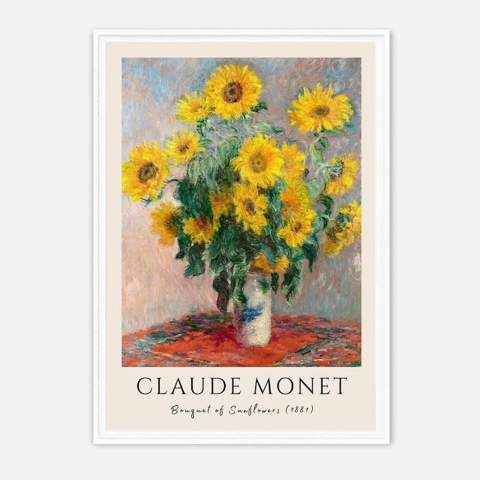 Galrie Claude Monet's Vibrant Bouquet of Sunflowers - Classic Impressionist Art Print, White Frame, A2 42 x 60cm (16 x 24inch)
