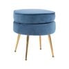 La Bella Navy Blue Round Ottoman Foot Stool Velvet Fabric Metal Leg
