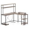 Costway L-shaped Gaming Desk W/power Outlets Reversible Led Computer Table Brown