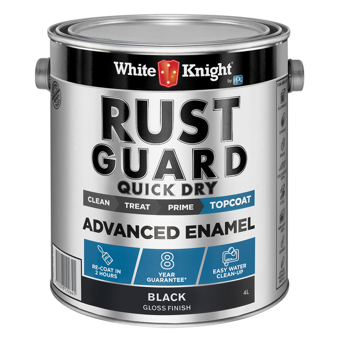White Knight 4L Black Gloss Rust Guard Quick Dry Advanced Enamel Paint