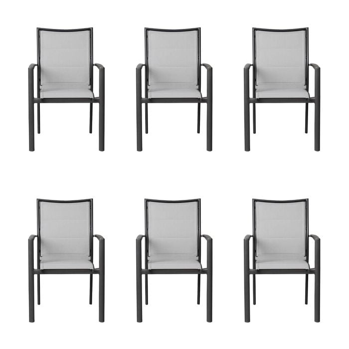 Oro 6pc Set Aluminium Outdoor Dining Chair Charcoal